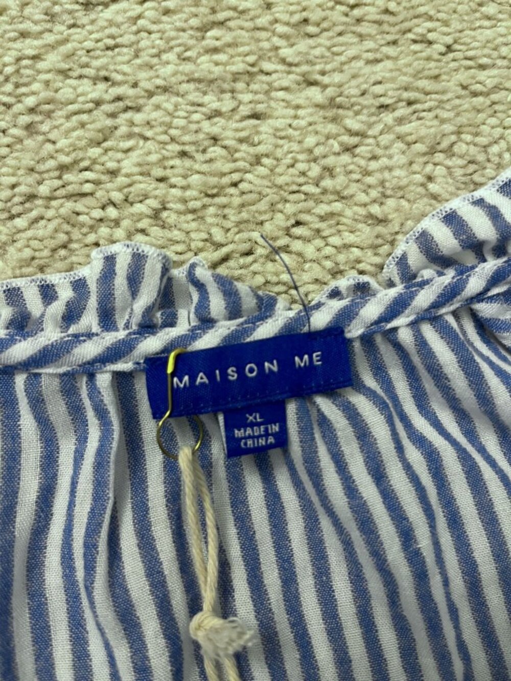 NWT Maison Me Maisonette Blue White Simone Stripe Seersucker Tiered Maxi Dress L - Picture 6 of 8